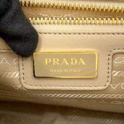 Prada Beige Saffiano Leather Re-Edition 1978 Medium Double Handle Bag