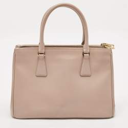 Prada Beige Saffiano Lux Leather Small Double Zip Tote