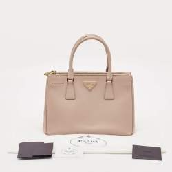 Prada Beige Saffiano Lux Leather Small Double Zip Tote