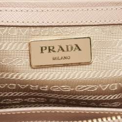 Prada Beige Saffiano Lux Leather Small Double Zip Tote
