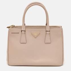 Prada Beige Saffiano Lux Leather Small Double Zip Tote