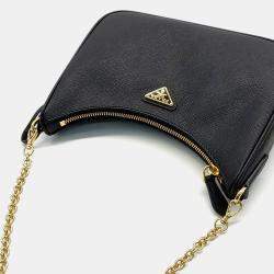 Pre Owned Prada Black Leather Luxe Chain Hobo Bag