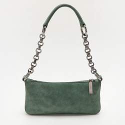 Pre Owned Prada Green Suede Chain Shoulder Bag