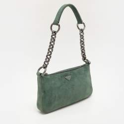 Pre Owned Prada Green Suede Chain Shoulder Bag
