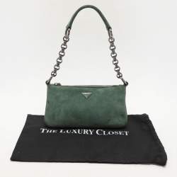 Pre Owned Prada Green Suede Chain Shoulder Bag
