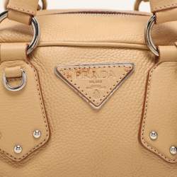 Prada Beige Vitello Daino Leather Rope Handle Bauletto Bowler Bag