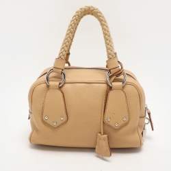 Prada Beige Vitello Daino Leather Rope Handle Bauletto Bowler Bag