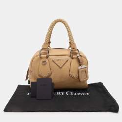 Prada Beige Vitello Daino Leather Rope Handle Bauletto Bowler Bag