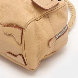 Prada Beige Vitello Daino Leather Rope Handle Bauletto Bowler Bag