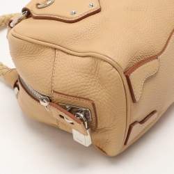 Prada Beige Vitello Daino Leather Rope Handle Bauletto Bowler Bag