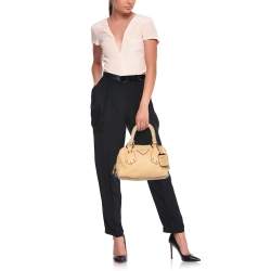Prada Beige Vitello Daino Leather Rope Handle Bauletto Bowler Bag