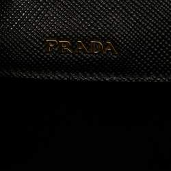Pre Owned Prada Black Saffiano Cuir Leather and Alligator Small Double Handle Tote