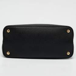 Pre Owned Prada Black Saffiano Cuir Leather and Alligator Small Double Handle Tote