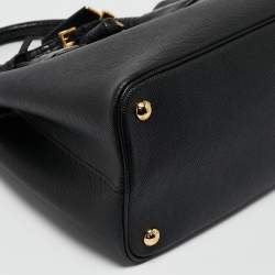 Pre Owned Prada Black Saffiano Cuir Leather and Alligator Small Double Handle Tote