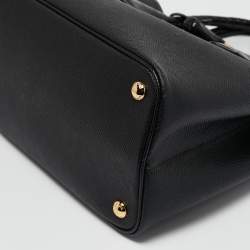 Pre Owned Prada Black Saffiano Cuir Leather and Alligator Small Double Handle Tote