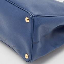 Pre Owned Prada Blue Saffiano Lux Leather Large Double Zip Tote