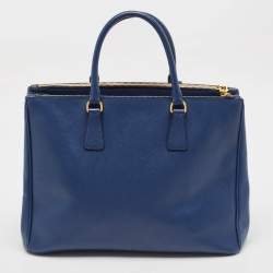 Pre Owned Prada Blue Saffiano Lux Leather Large Double Zip Tote