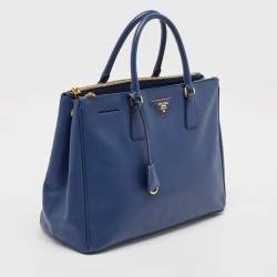 Pre Owned Prada Blue Saffiano Lux Leather Large Double Zip Tote