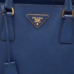 Pre Owned Prada Blue Saffiano Lux Leather Large Double Zip Tote