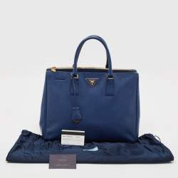 Pre Owned Prada Blue Saffiano Lux Leather Large Double Zip Tote