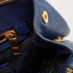 Pre Owned Prada Blue Saffiano Lux Leather Large Double Zip Tote