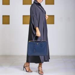 Pre Owned Prada Blue Saffiano Lux Leather Large Double Zip Tote