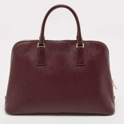 Pre Owned Prada Burgundy Saffiano Lux Leather Large Promenade Satchel