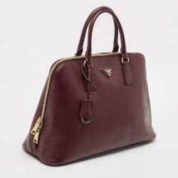 Pre Owned Prada Burgundy Saffiano Lux Leather Large Promenade Satchel