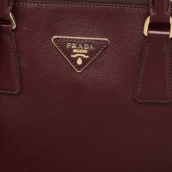 Pre Owned Prada Burgundy Saffiano Lux Leather Large Promenade Satchel
