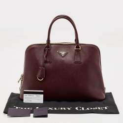 Pre Owned Prada Burgundy Saffiano Lux Leather Large Promenade Satchel