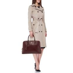 Pre Owned Prada Burgundy Saffiano Lux Leather Large Promenade Satchel