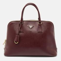 Pre Owned Prada Burgundy Saffiano Lux Leather Large Promenade Satchel