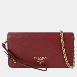 Pre Owned Prada Saffiano Leather Wallet with Chain