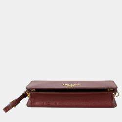 Pre Owned Prada Saffiano Leather Wallet with Chain