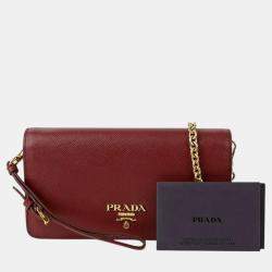 Pre Owned Prada Saffiano Leather Wallet with Chain
