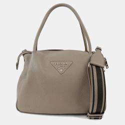 Prada Grey Leather Large Clay Shoulder Bag