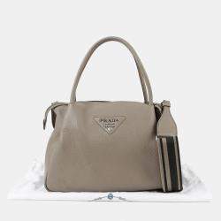 Prada Grey Leather Large Clay Shoulder Bag