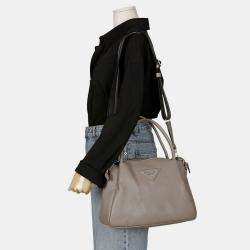 Prada Grey Leather Large Clay Shoulder Bag