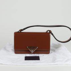 Prada Tobacco Brushed Leather Emblem Shoulder Bag