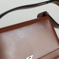 Prada Tobacco Brushed Leather Emblem Shoulder Bag