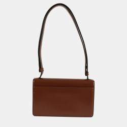 Prada Tobacco Brushed Leather Emblem Shoulder Bag