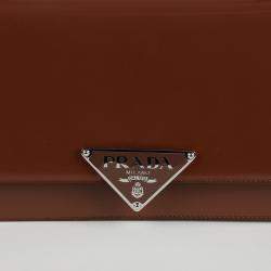 Prada Tobacco Brushed Leather Emblem Shoulder Bag