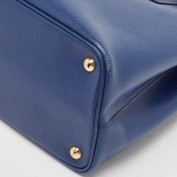 Prada Blue Saffiano Cuir Leather Medium Double Handle Tote