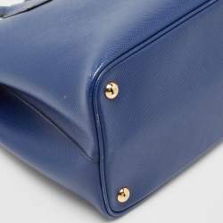 Prada Blue Saffiano Cuir Leather Medium Double Handle Tote