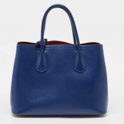 Prada Blue Saffiano Cuir Leather Medium Double Handle Tote