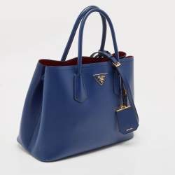 Prada Blue Saffiano Cuir Leather Medium Double Handle Tote