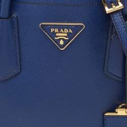 Prada Blue Saffiano Cuir Leather Medium Double Handle Tote