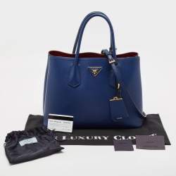 Prada Blue Saffiano Cuir Leather Medium Double Handle Tote