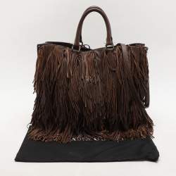 Prada Brown Leather Fringes Tote