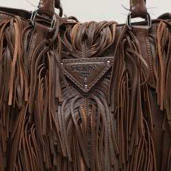 Prada Brown Leather Fringes Tote
